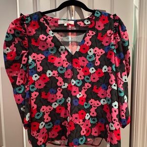 Crosby Red and Pink Puff Sleeve Ruffled Blouse